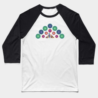 Mandala Peacock | Rainbow Polygons White Baseball T-Shirt